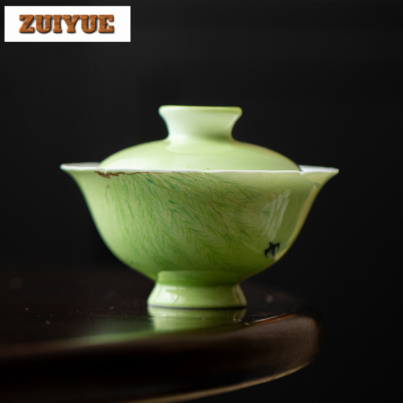 95 ミリリットル手描き柳ツバメの花の口 Gaiwan 美的茶チュリーン茶ボウル蓋キットティーメーカーカバーボウル用茶ギフト