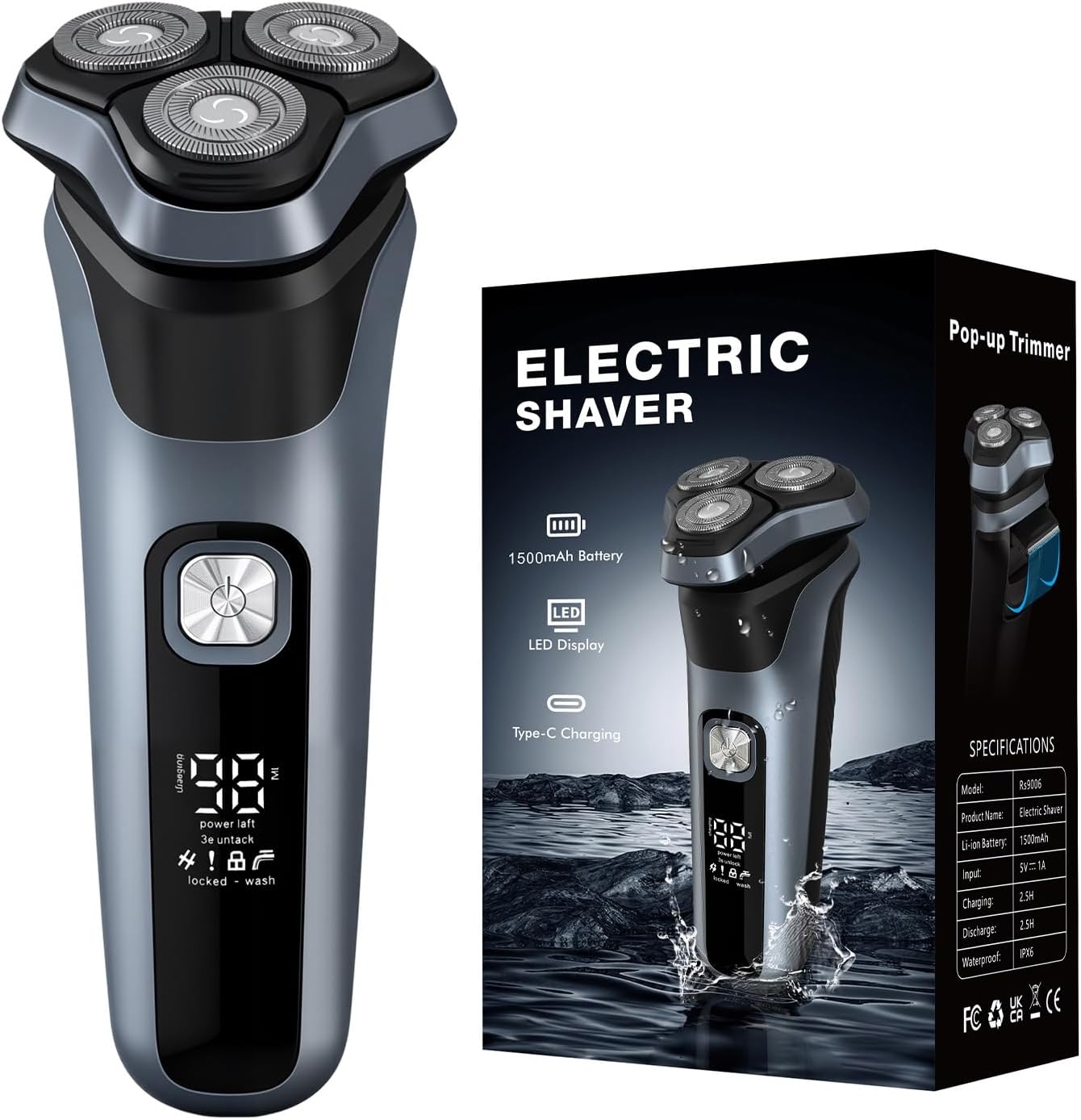 男性用電気シェーバー 150 分の実行時間ウェット/ドライ電気かみそりポップアップトリマー IPX6 防水シェービングマシン
