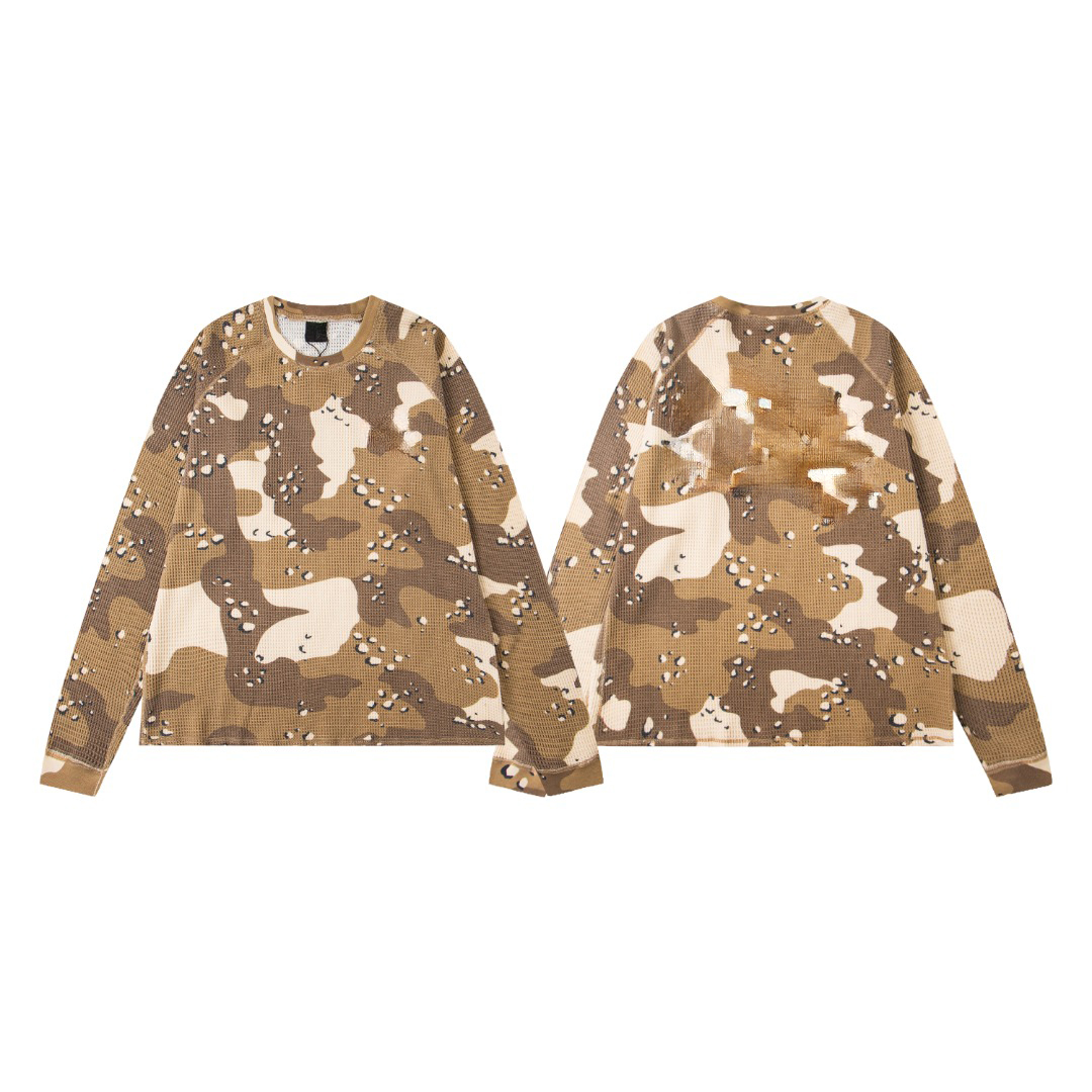 正版 25SS STU風ワッフル柄迷彩柄長袖Tシャツ メンズ トレンド服