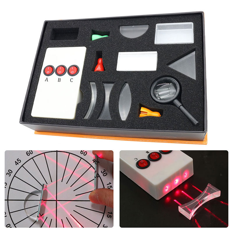 光学実験ボックスセット 三角プリズム 凸レンズ 凹面鏡 ダイヤル 3ライン半導体レーザー光源 物理学