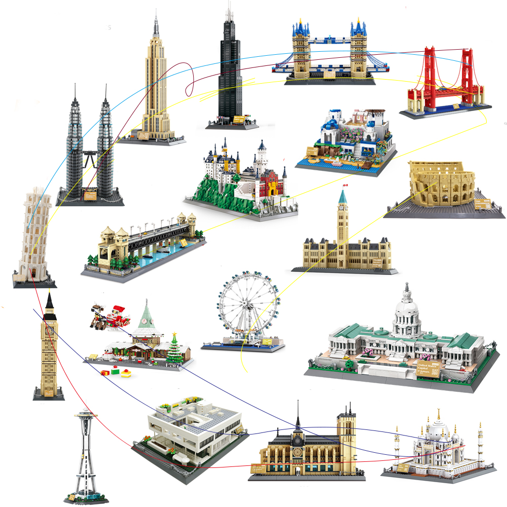 MOC 世界有名な建築エディフィスオペラハウスビルディングブロックヴィラサヴォア橋タワーおもちゃ子供の誕生日クリスマスギフト