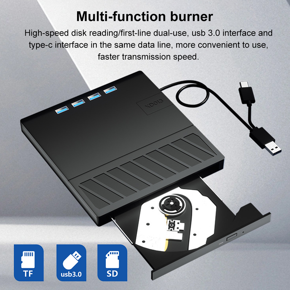 7-in-1 USB 3.0 Type C 外部 CD DVD RW 光学ドライブ (SD/TF ポート付き) ポータブル CD DVD プレーヤー ラップトップ PC 用多機能ドライブ