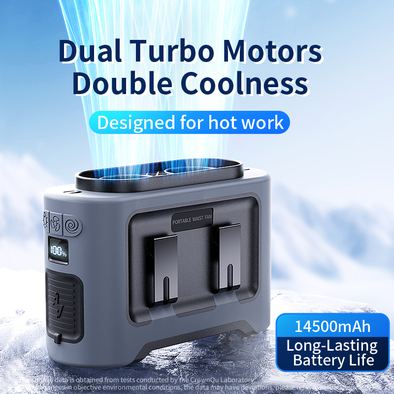 Socoolfan 14500mAh 屋外ファン ポータブル 腰掛け首掛け 強力なデュアルエアベントファン 旅行 スポーツ宅配便 屋外作業用