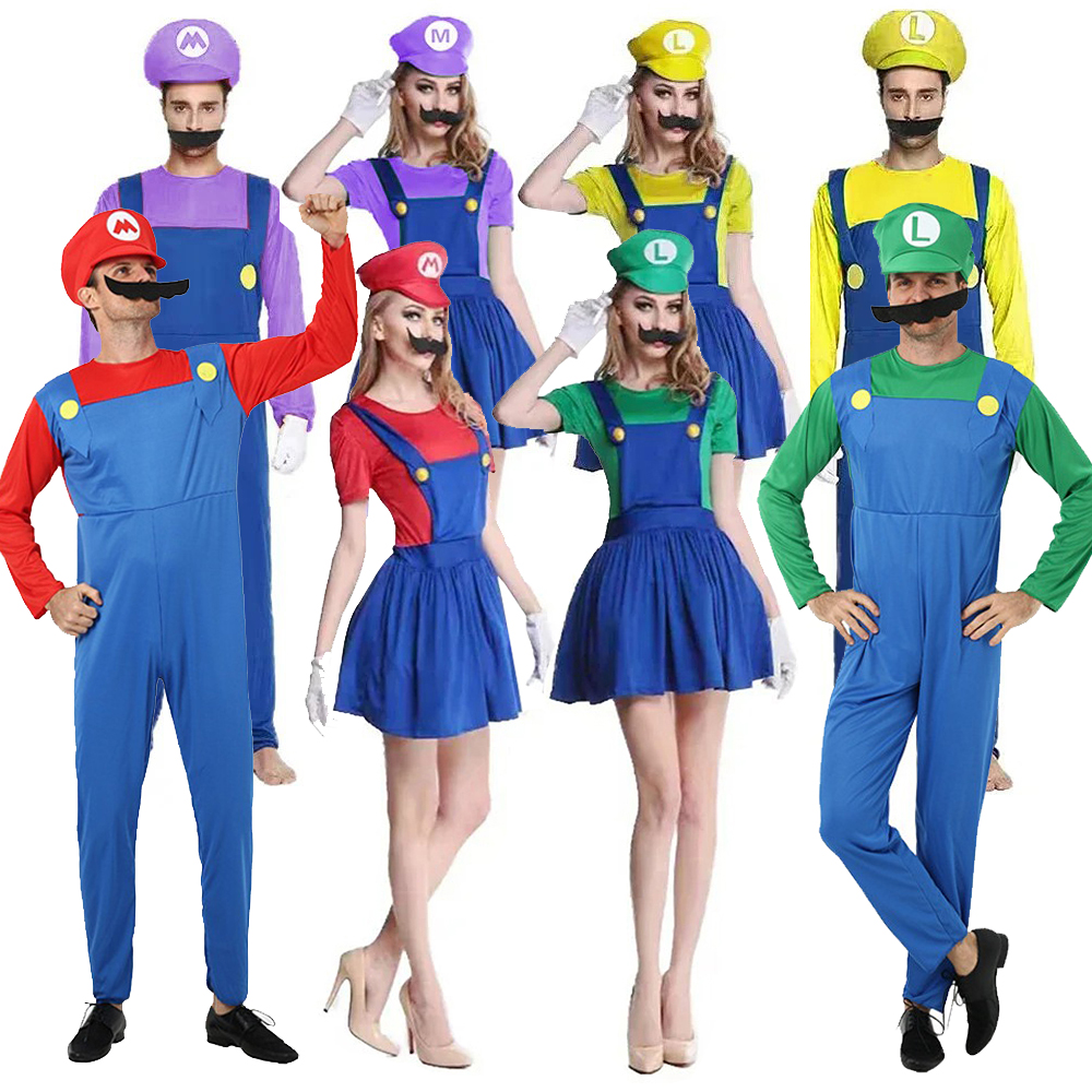ゲームブラザーズスーパールイージブラザーズ制服セットコスプレ衣装おかしいアニメ成人男性ジャンプスーツ女性ドレスハロウィン衣装