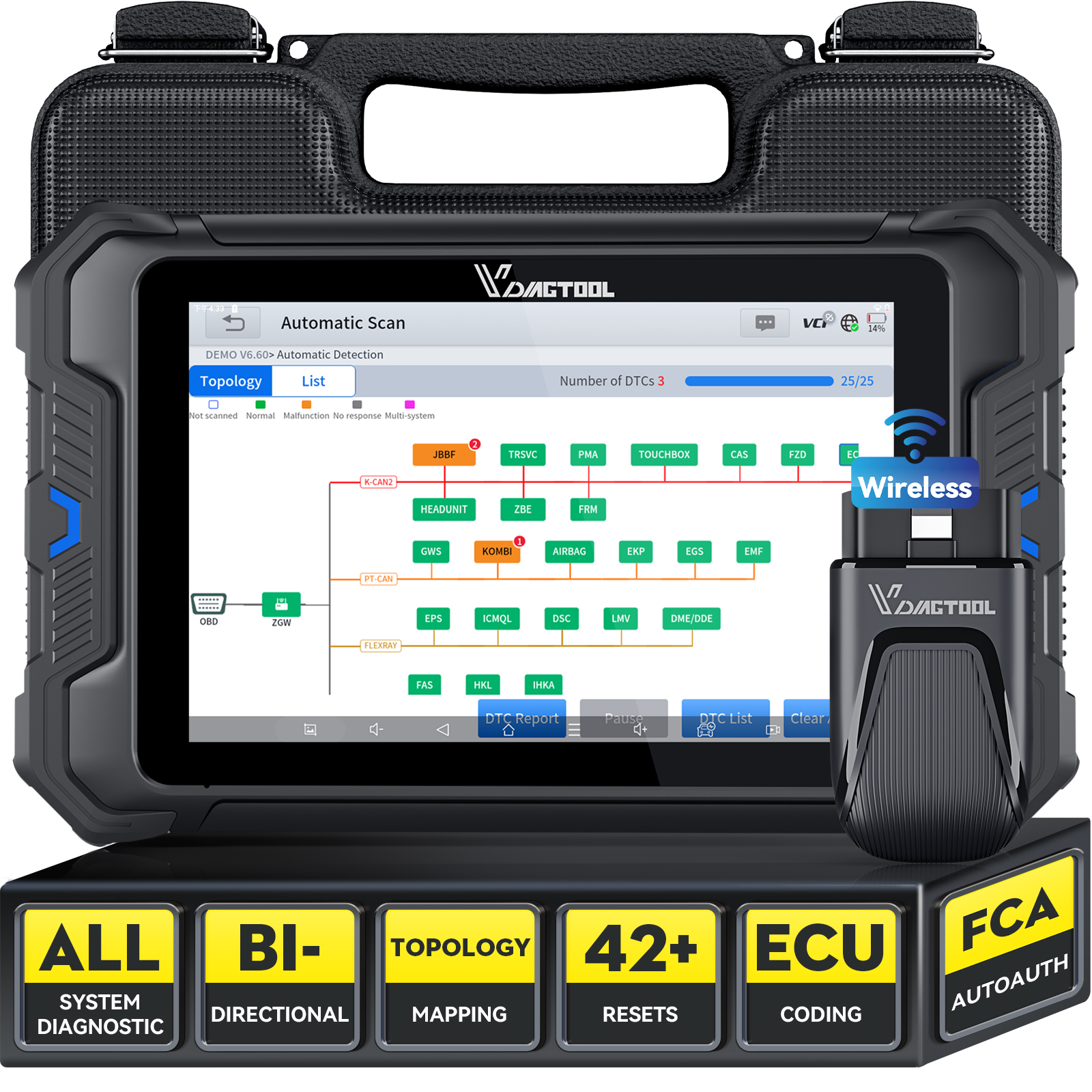 VDIAGTOOL VD80BT Bluetooth 自動車スキャナ ECU コーディング双方向制御すべてのシステム車診断ツールキープログラム