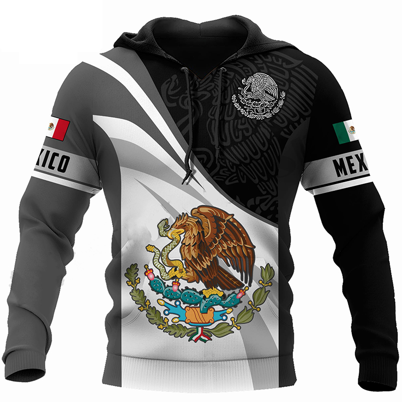 メキシコ国旗プリントパーカー男性用ファッション 3D イーグル柄スウェットヒップホップ原宿特大プルオーバートップス