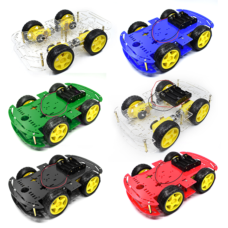 スマートカーキット 4WD スマートロボットカーシャーシキット車、スピードエンコーダとバッテリーボックス付き Arduino 用 DIY 電子キット