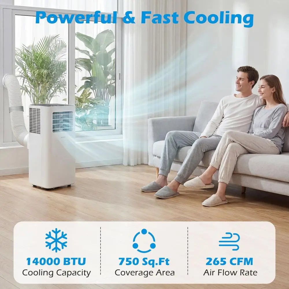 14000 BTU ポータブルエアコン、WiFi APP リモコン付き 3in1 スマート AC ユニット、ファンアンプ除湿モード、スリープモード、24 時間