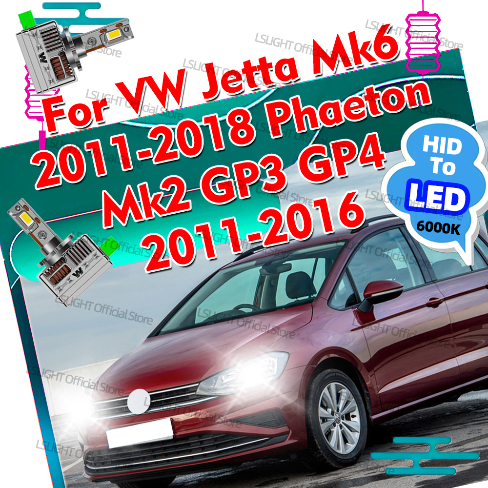 2x ターボ LED ヘッドライト D3S D3R ヘッドランプ 30000LM 自動電球 VW ジェッタ Mk6 2011-2018 フェートン Mk2 GP3 GP4 2011-2016 プラグ