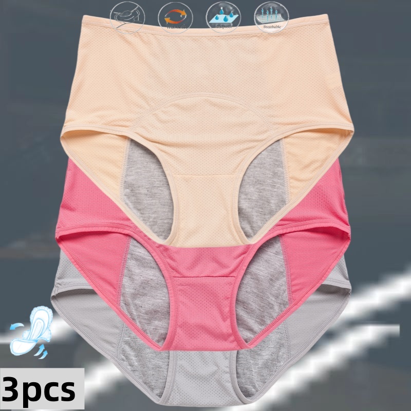 3 個の女性の生理パンティー L-8XL 漏れ防止月経快適な防水プラスサイズミッドウエスト期間下着