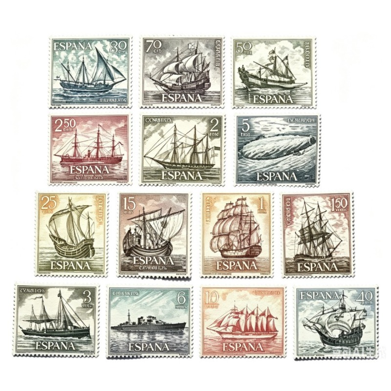 新しい本物 14 個スペイン郵便切手切手 1964 年スペイン無敵艦隊彫刻セット切手