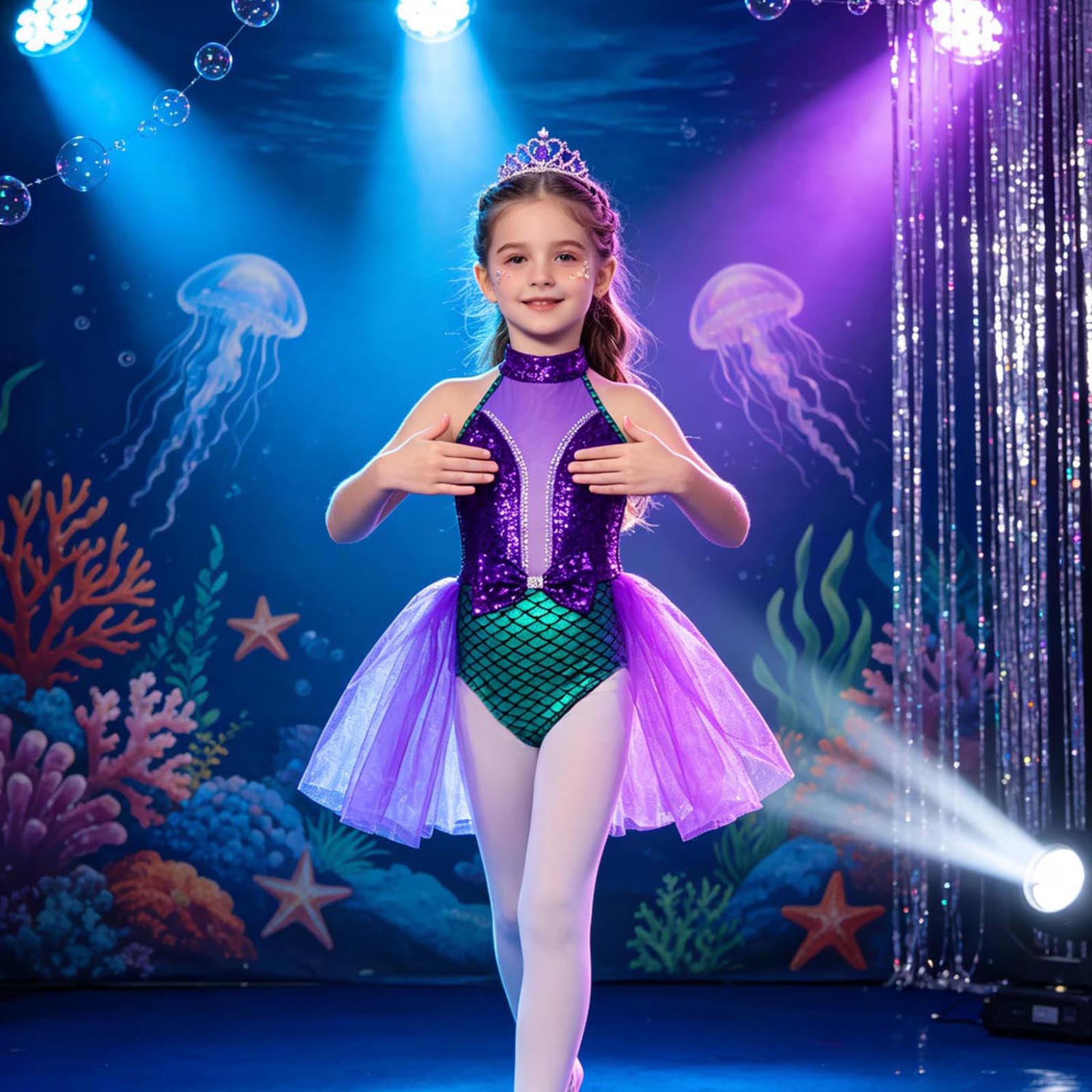 人魚の魚の鱗プリンセス妖精プロム体操レオタードフィギュアスケートバレエバレリーナチュチュドレスパーティーダンス衣装