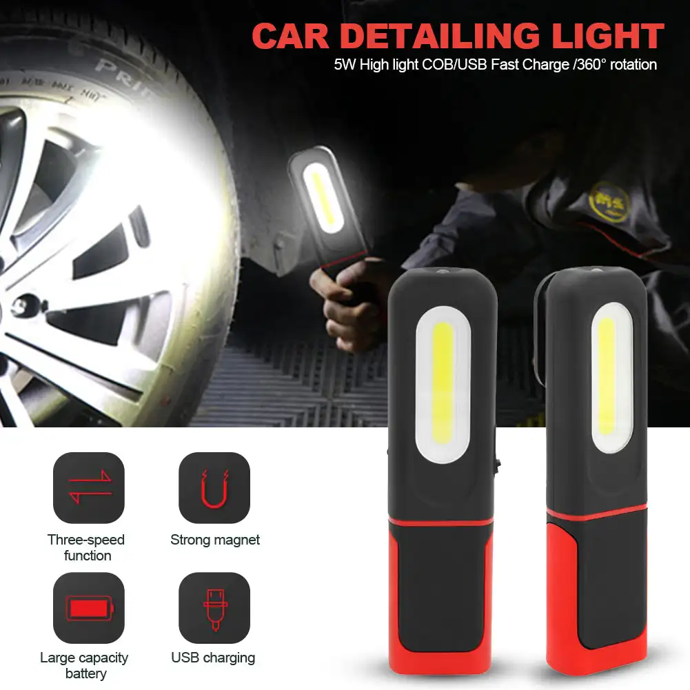 1PC ポータブル USB 充電式 COB ワークライトカーディテイリング検査ライト磁気 LED 懐中電灯ランプキャンプトーチ