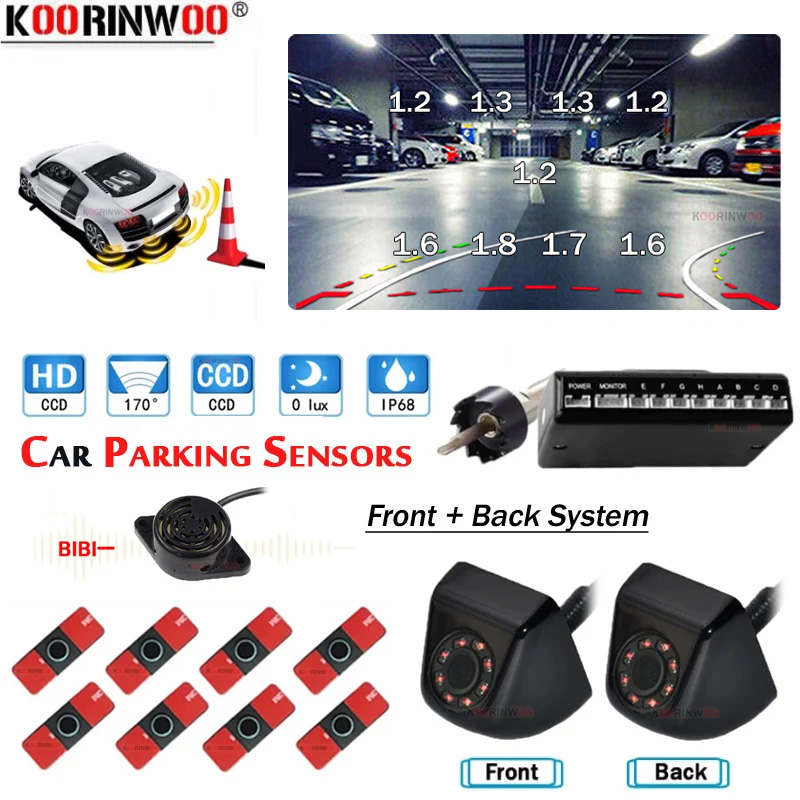 Koorinwoo ダイナミックインテリジェント Parktronics 車用駐車センサー 8 フロントバックリアパーキングシステム Android ラジオプレーヤー