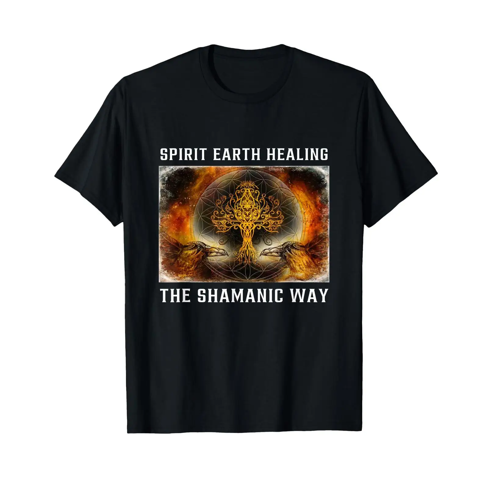 スピリットアースシャーマニックウェイスピリチュアルヒーラーシャーマン Tシャツヴィンテージウォッシュスタイリッシュオムユニセックスソフト通気性ストレッチファッション