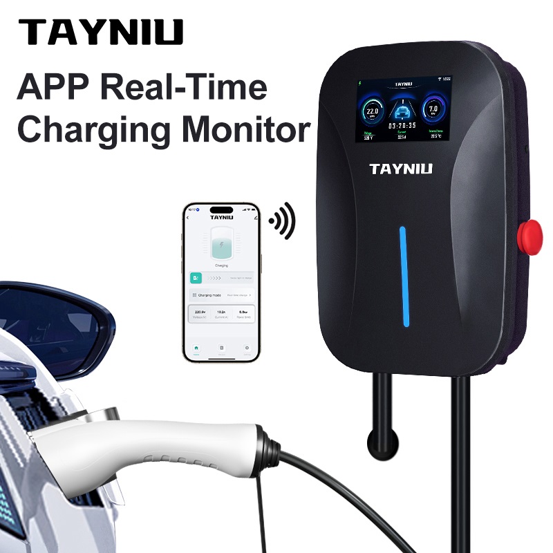 TAYNIU EV 充電器タイプ 2 タイプ 1 ウォールボックスアプリ付き 7KW 32A 1 相 22KW 32A 3 相充電ケーブル、充電器ホールド付き