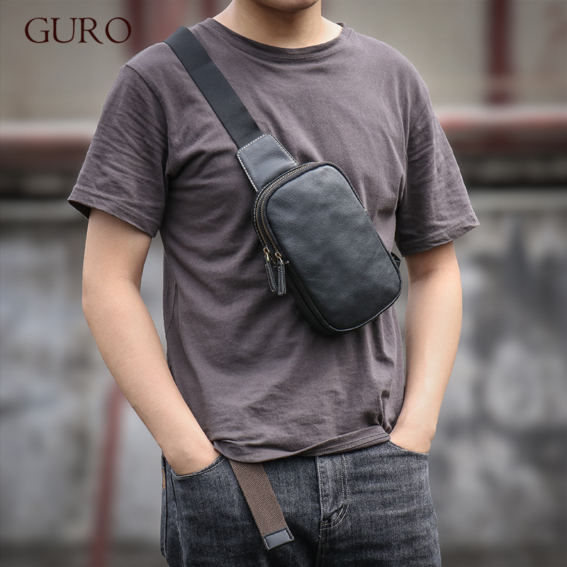 GURO 高品質本革チェストバッグメンズデラックススモールショルダースリングバッグトレンディなシンプルな牛革シングルストラップクロスボディ