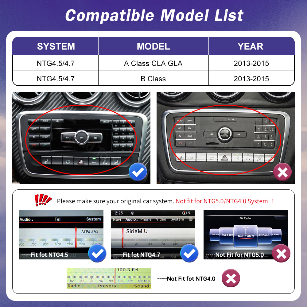 超薄型タッチスクリーン メルセデスベンツ AB クラス CLA GLA W176 W246 2013-2015 NTG4.5 ラジオ ワイヤレス CarPlay Android 自動用