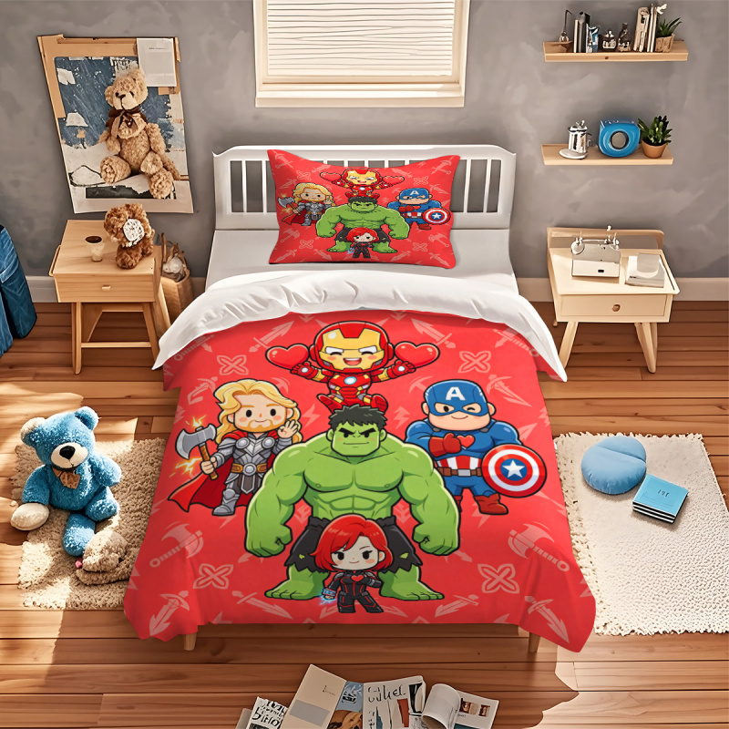 2/3 個かわいいちびマーベルアベンジャーズ布団カバーセットソフトで快適なベッドカバー With1/2 枕カバーオールシーズン寝具子供のため