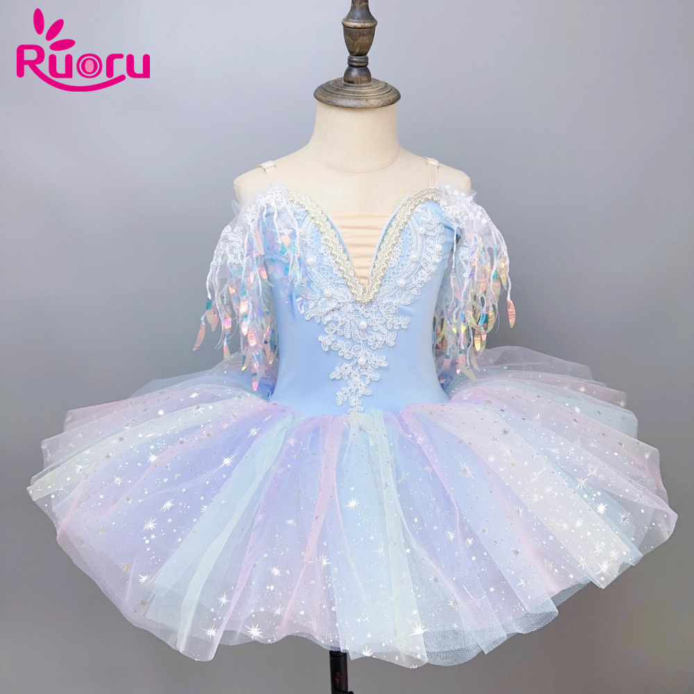 Ruoru バレエ服キッズアダルトバレエドレス虹色女の子子供スパンコールバレエチュチュパフォーマンスチュチュスカートレオタード
