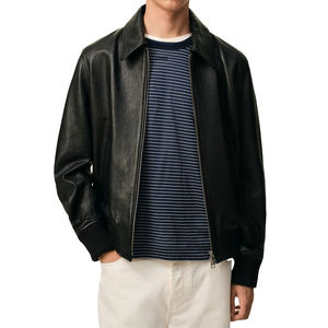 Men's Black Lambskin Zipper Jacket: Luxurious, Minimalist Leather Pilot Jacket—Custom OEM, ODM, and Private Label Manufacturer