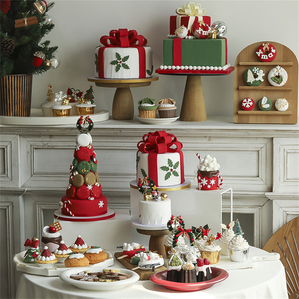 偽シミュレーションデザート人工カップケーキクリスマスデコレーションイチゴエッグタルトパフビスケットドーナツアイスクリームケーキモデル