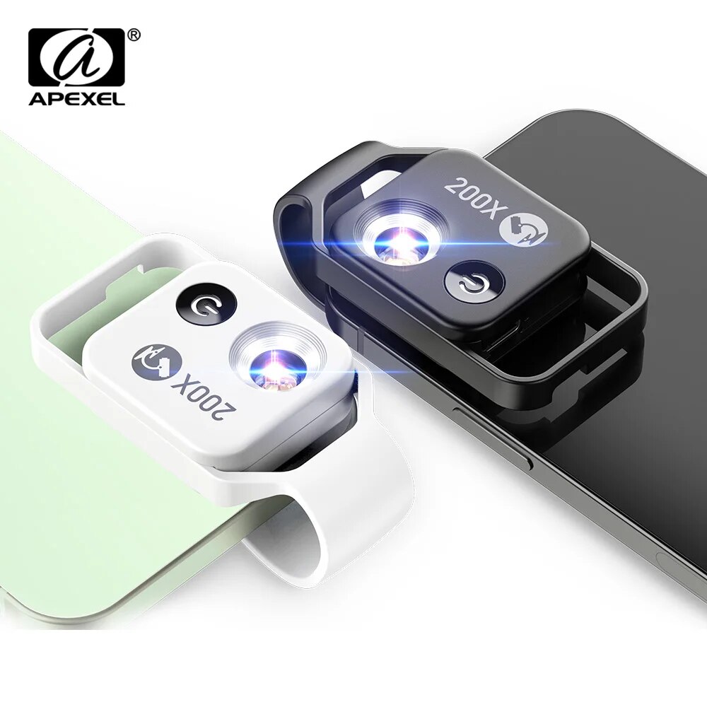 APEXEL 200X ポケット顕微鏡レンズ CPL フィルター LED ライトミニマイクロマクロレンズ付き iPhone 15 13 14 Samsung すべてのスマートフォン用