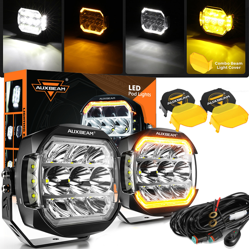 AUXBEAM 5 インチ LED ポッドライト作業灯サイドシューター付きホワイトドライビングライト DRL ターンシグナル作業灯付き