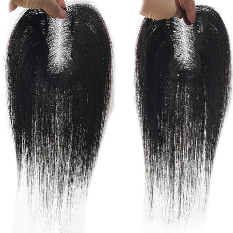 スイスレース人毛 8X11 センチメートルトッパーヘアピース 3 クリップストレートヘアかつら女性のための軽度の脱毛ボリューム