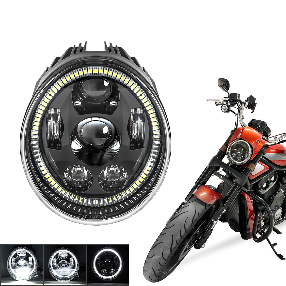 Motorcycle Vrod Led Headlights With Daytime Running Light White Halo Ring For V Rod VRSC/V-ROD Oval Headlamp 60W