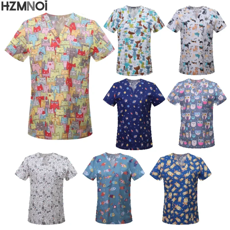 看護スクラブトップス女性作業服ブラウス半袖 V ネック制服 Blusas 看護服看護師チュニック制服