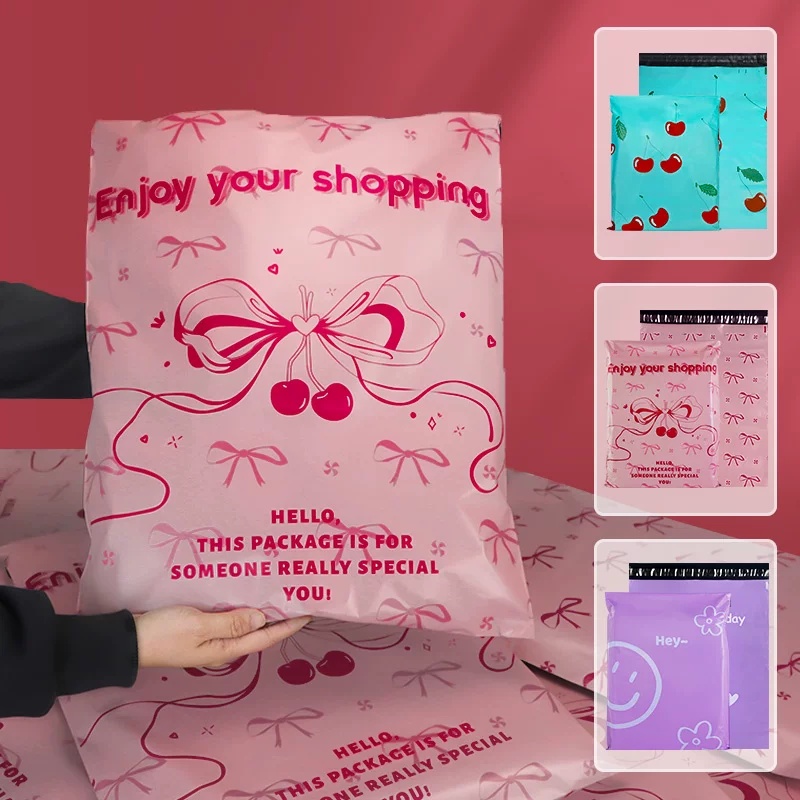100 個チェリープリントポリメーラー包装袋 DIY 女性ブラジャー子 Tシャツ衣服パーティーウェディングボックスギフト配送ポーチ