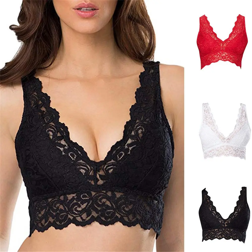 女性のレースのブラジャーパッド入り Bralette ビスチェクロップトップス女性背中の開いたキャミベストタンク美しいバックブラジャーセクシーなレースのキャミソールプラスサイズ