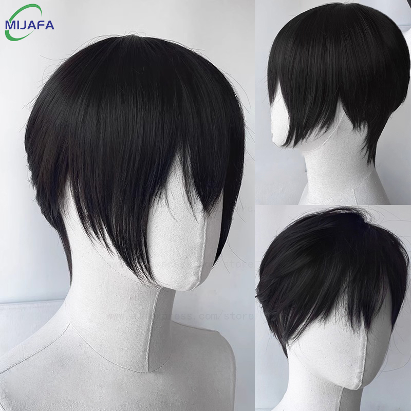アニメ Tobio Kageyama コスプレウィッグティーンエイジャーショート黒層状テクスチャカット耐熱人工毛若いかつらかつらキャップ