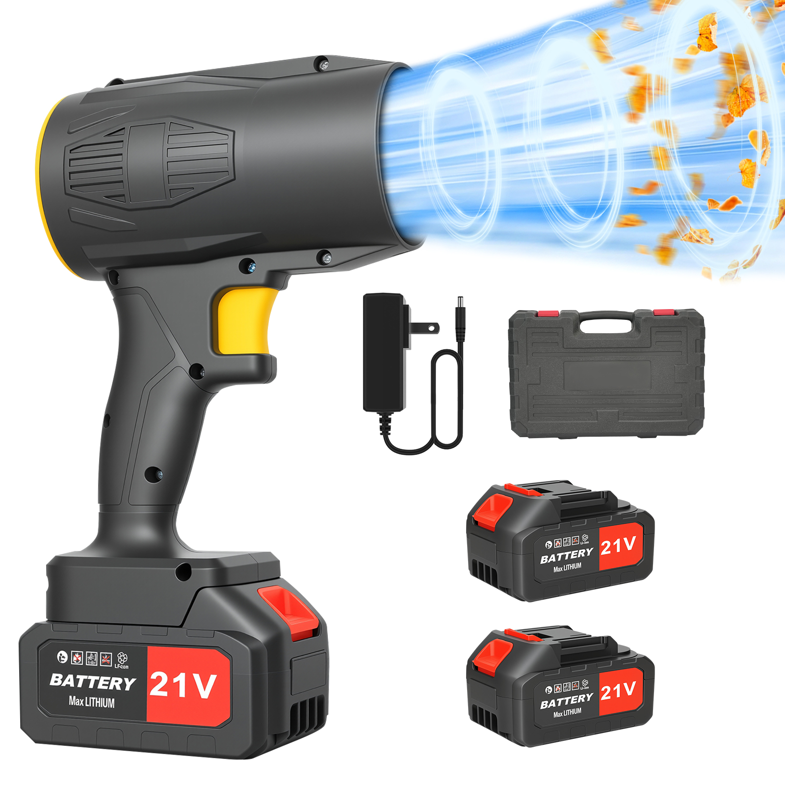 21V コードレスリーフブロワー 300000 RPM 260CFM 電動ハンドヘルドパワーブロワー 400W 庭掃除芝生ケア雪砂用
