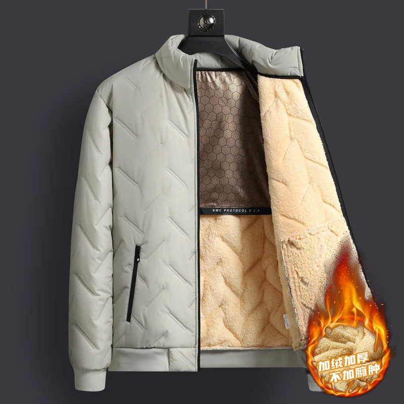 新しい冬厚く暖かいカシミヤパーカーメンズソリッドスタンドカラーサーマルパーカーカジュアル暖かいフリースジッパージャケット男性のための生き抜く