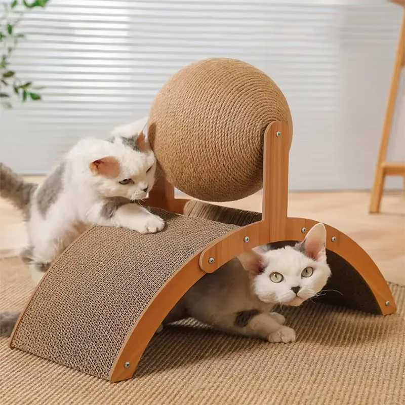 2 In 1、猫スクラッチボール木製猫スクラッチャー、天然サイザル麻スクラッチボードスクラッチコラム、耐摩耗性足ウッドスクレーパー