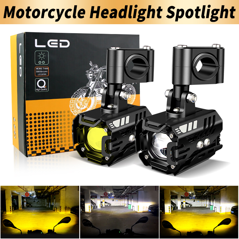 1 セット 80 ワットオートバイ追加 LED ヘッドライト高輝度 Led 補助駆動ライトスポットライトデュアルカラー Assembliy モトアクセサリー