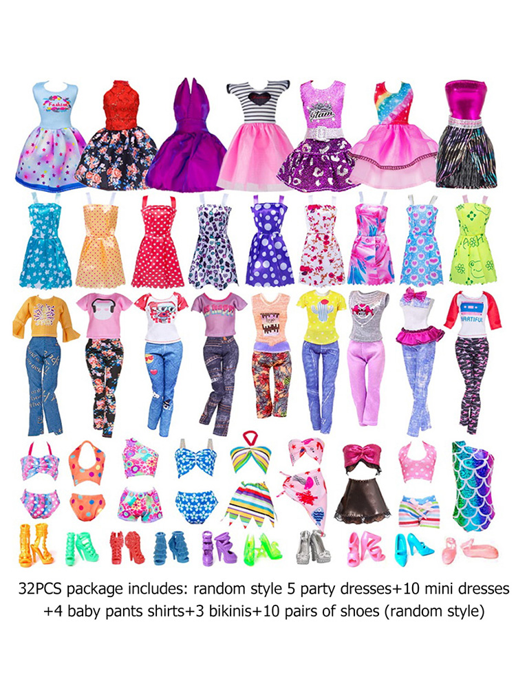 32 個人形服セットポリエステル人形ファッション服小道具妖精コレクション服ランダムスタイル女の子のためのギフトアクセサリー
