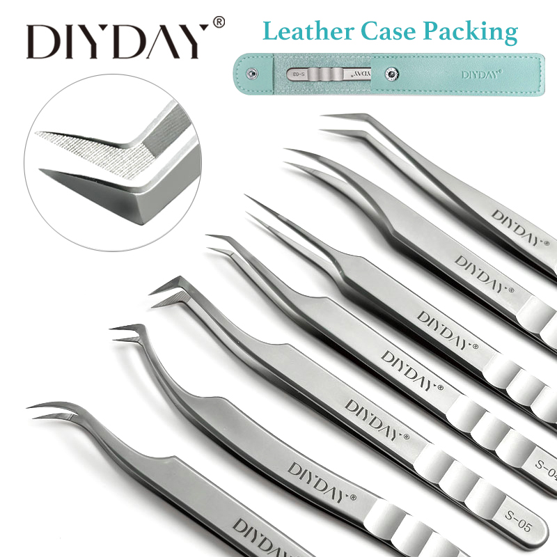DIYDAY まつげエクステンションピンセットステンレス鋼眉毛精密ピンセットファイバーチップボリュームアイソレーションまつげエクステンションピンセット