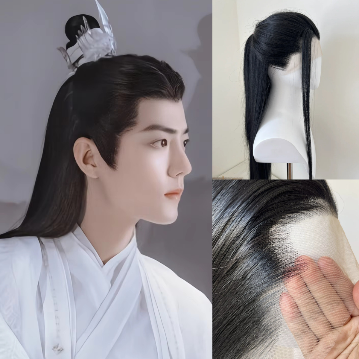 黒レースフロントウィッグ男性のための 26 インチロングストレートコスプレウィッグ自然な生え際の高品質ファイバーヘアウィッグ合成レースウィッグ