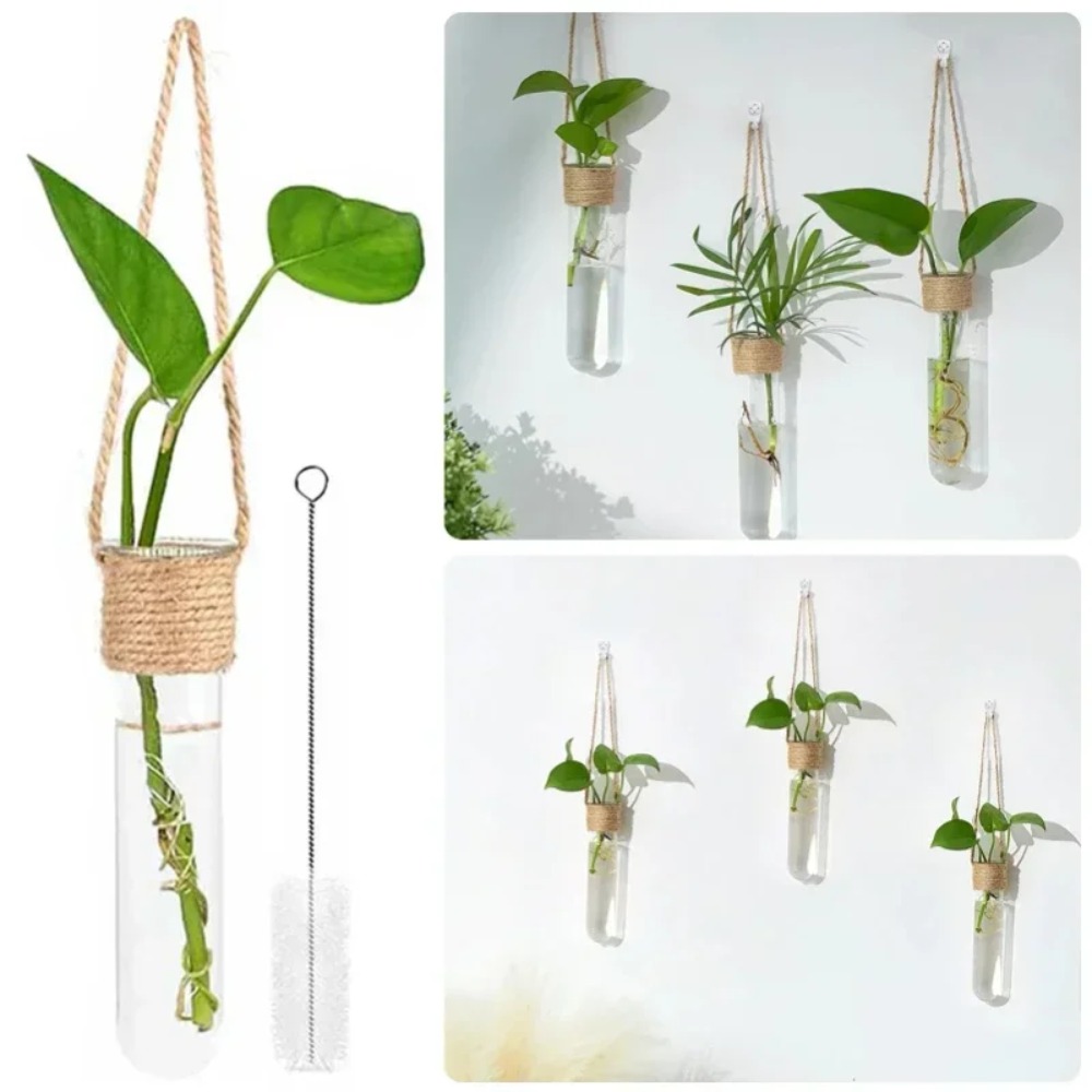 4 セットシンプルなガラス容器壁掛け花瓶水耕植物栽培試験管吊り下げガラス植木鉢