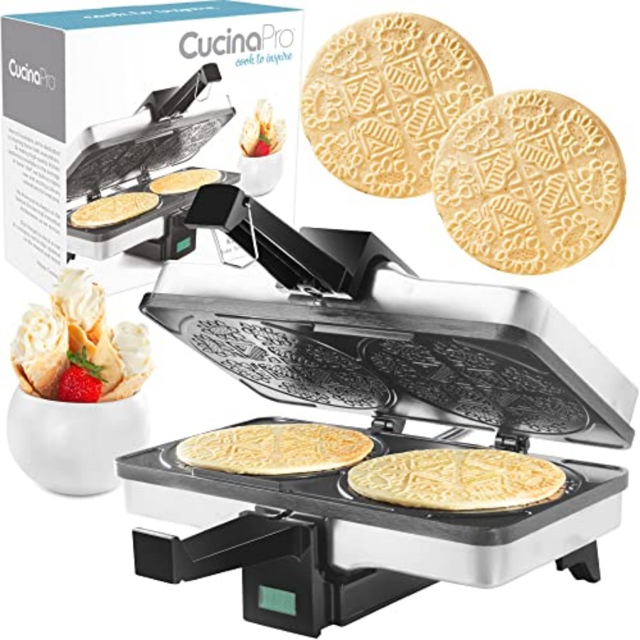 Cucina Pro の Krumkake Baker - 100% ノンスティックで、カノーリのフィリングやコーンに最適な 2 つの Krumkake Pizzelle のようなクッキーを作ります