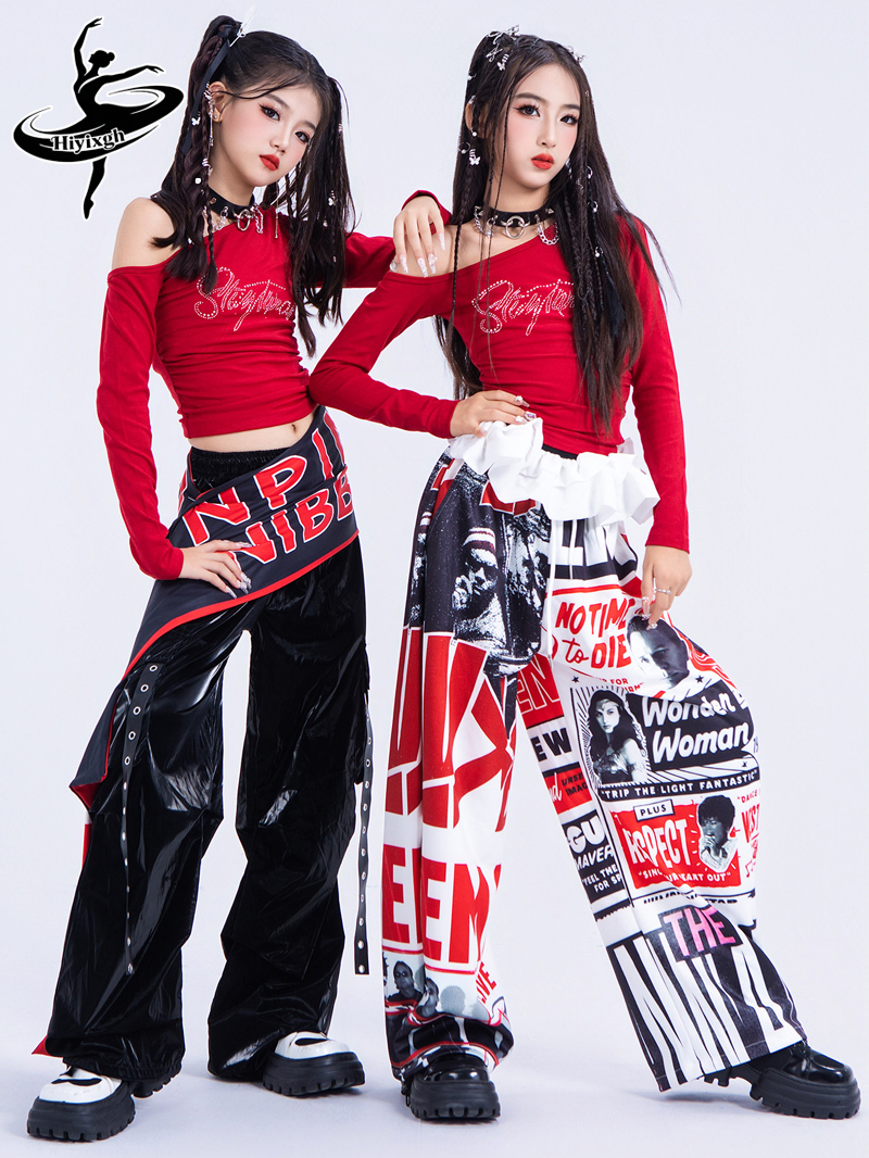 新しい女の子ヒップホップダンス衣装クール K-POP ジャズダンスステージ衣装グループファッションショーステージ服長袖トップルーズパンツ