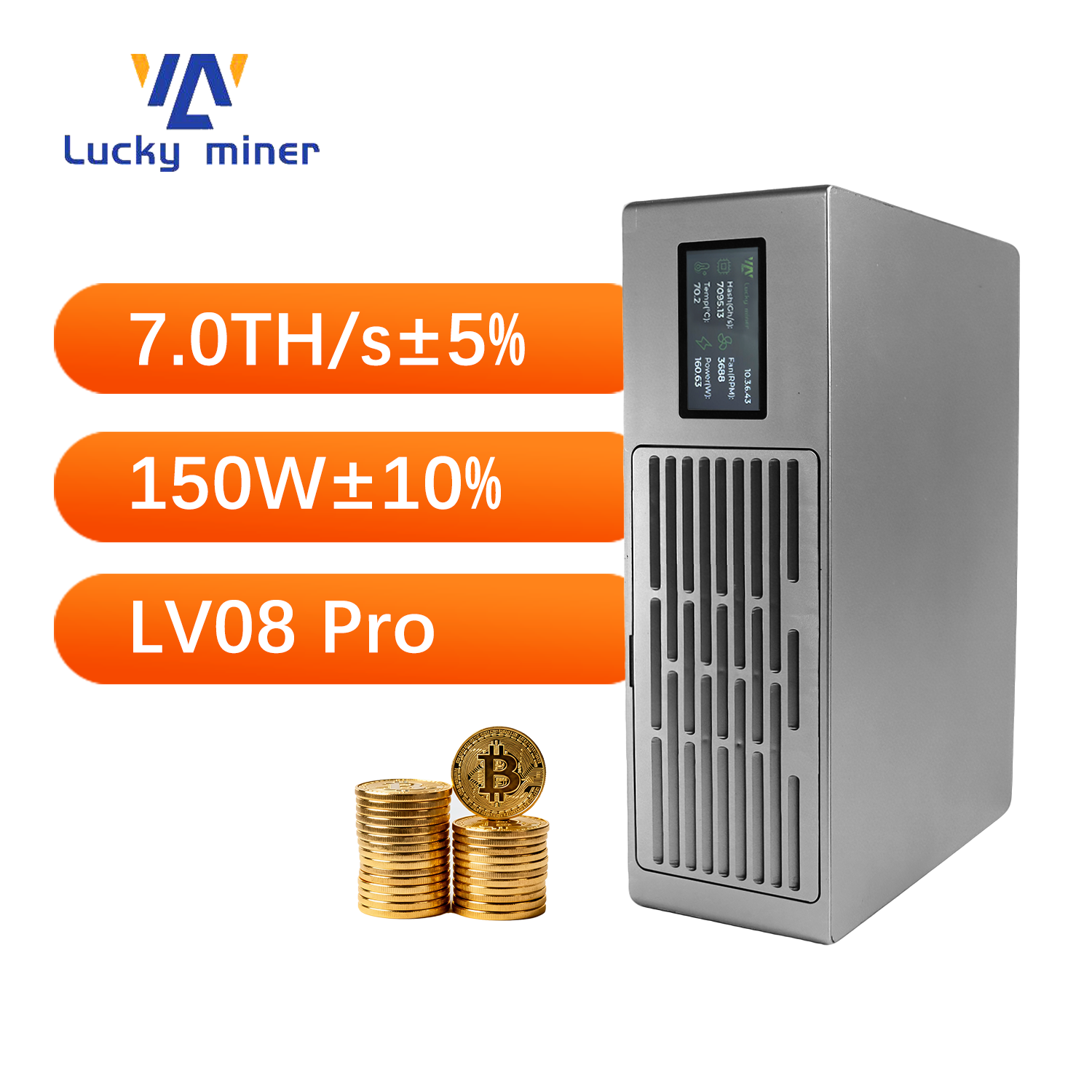 2026 新しいラッキーマイナー LV08 プロ 7TH/s ビットコインマイナーサイレントミニ ASIC 暗号マイナーサポート SHA256 BTC BCH BSV DGB ホームマイニング