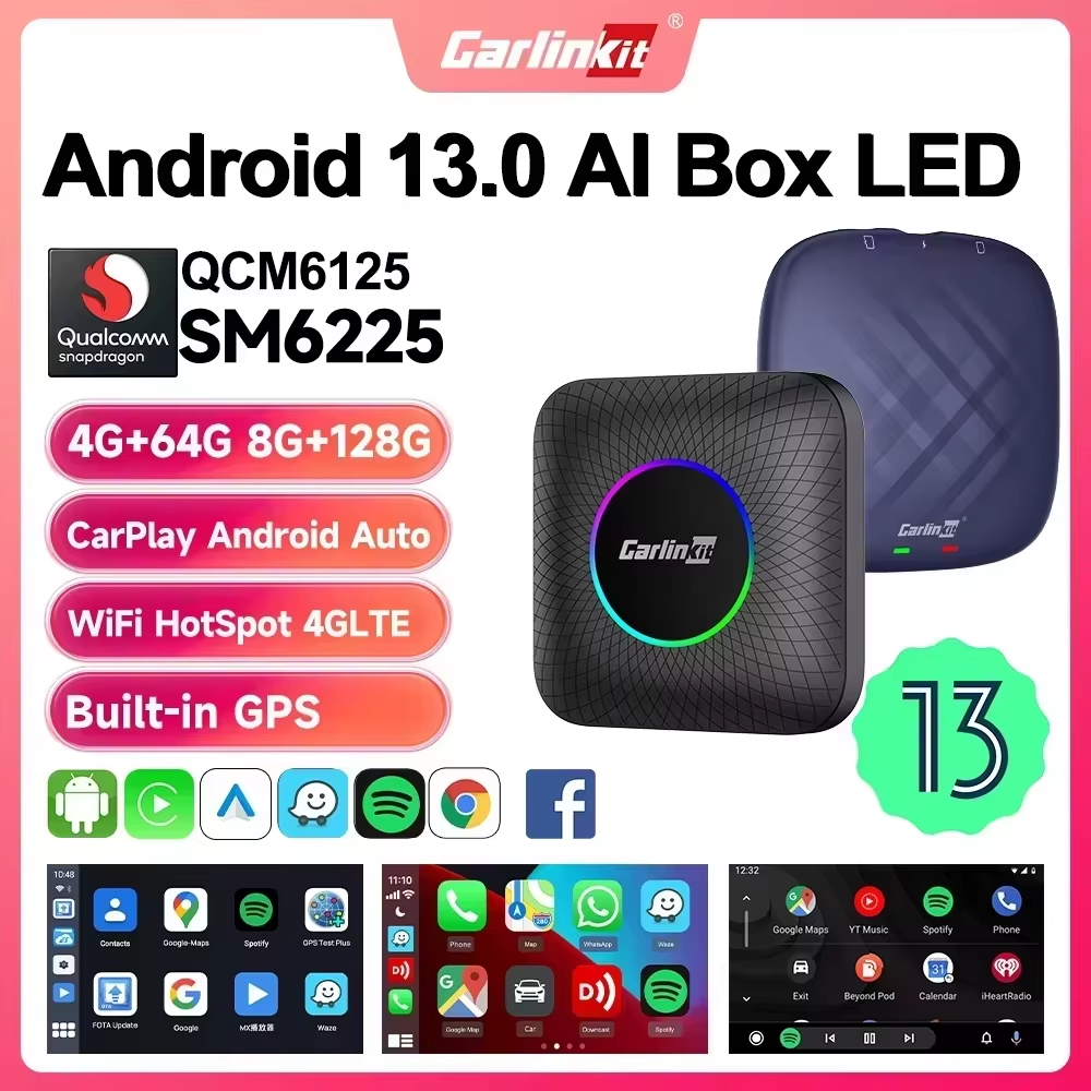 2026 CarlinKit CarPlay AI ボックス Android 13.0 SM6225 8 コア Android 自動ワイヤレス CarPlay アダプター 2.4 5GGPS 64G 128G FOTA アップグレード