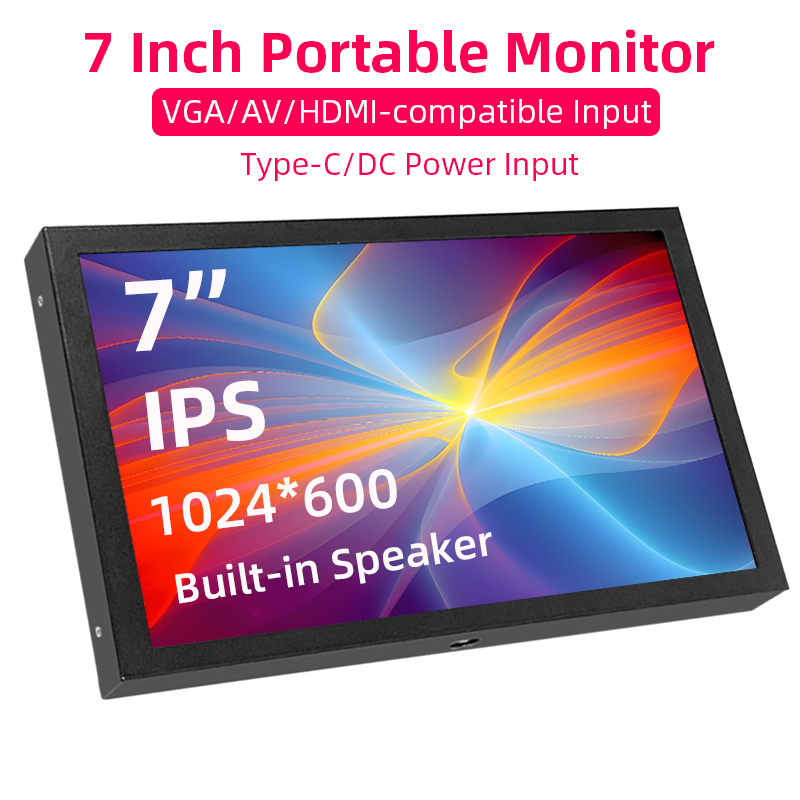 7 インチポータブルスクリーン 1024x600 IPS LCD HDMI 互換 VGA AV 入力 DC タイプ C パワーモニター PC ラップトップカメラ TV ボックス RPI
