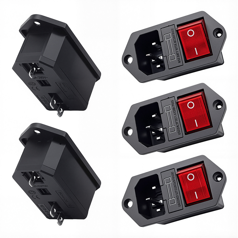 10A 250V 3 端子電源ソケット、ヒューズホルダーロッカースイッチ付き AC 電源コードインレットプラグソケット