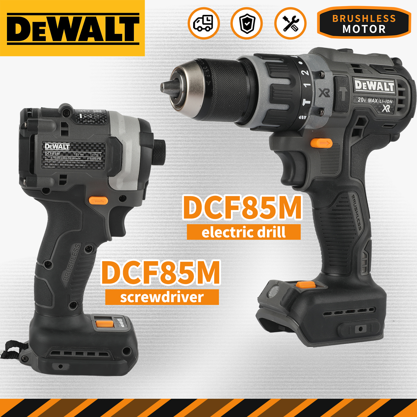 DEWALT DCF85M 20V ブラシレス ドリルおよびインパクト ドライバー | 205 Nm トルク 0-3250 rpm 13mm チャック電動工具