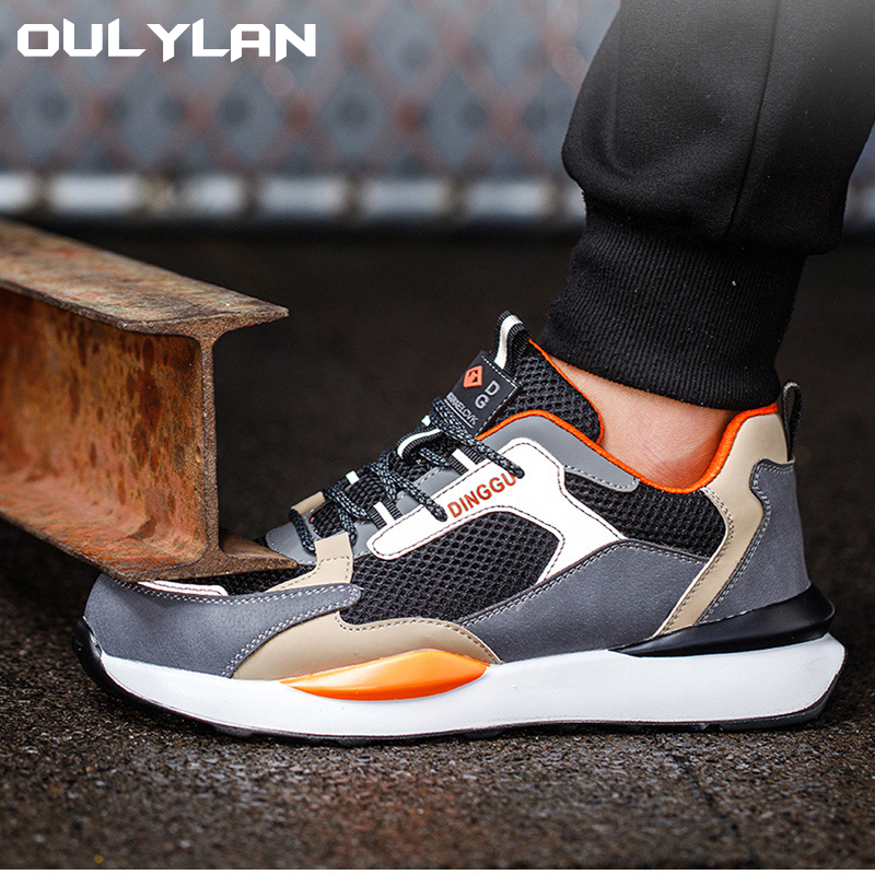 Oulylan 2025 男性安全靴軽量通気性作業靴スニーカー不滅の抗スマッシング鋼つま先安全靴